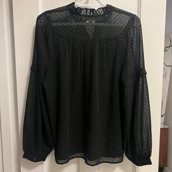 Women's Loft Black Sheer swiss dot blouse size small - Picture 2 of 4